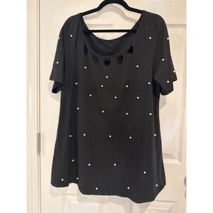 ✅3-for-$12✅ Skye Curve Pearl Embellished Heart‎ Cutout Black T-Shirt Top 1XL